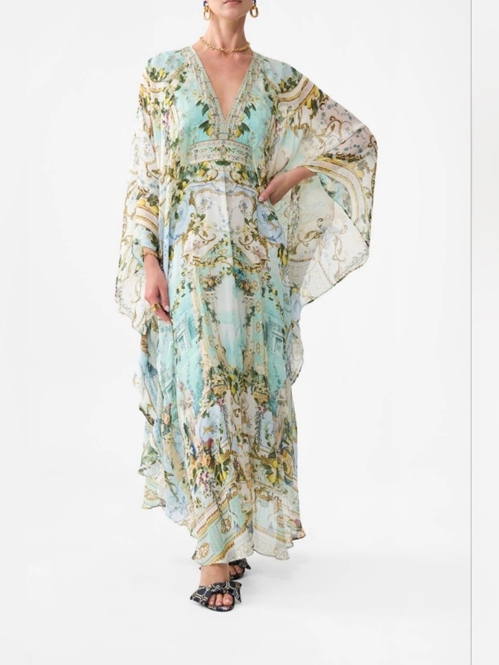 Camilla long kaftan with waist detail